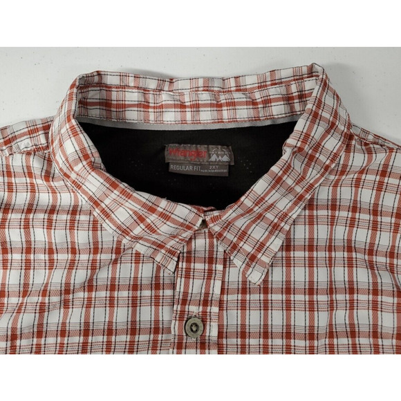 Wrangler Outdoor Mens Button Up Shirt Vented Utility Orange Plaid Size 2XT - Picture 5 of 13